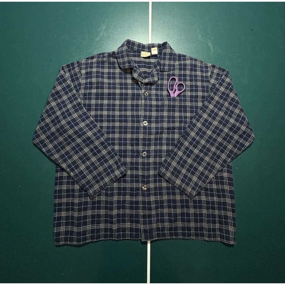 Vintage LL Bean Flannel Shirt Men's XL Plaid Blue Gray Pajama Top Soft Button Up